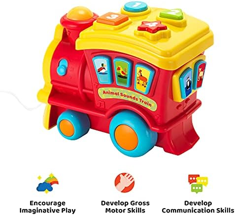 Воз за играчки за играчки Кидолаб - Интерактивна и едукативна играчка за влечење за бебиња, мали деца, деца - броеви и копчиња