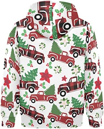 Plaaee деца момчиња девојчиња пулвер дуксери Бафало Божиќно црвено камионско дрво Нова Година случајна кошула со качулка со џебови xxs