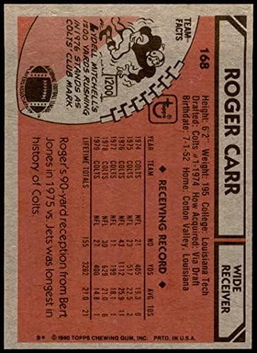1980 Топпс # 168 Роџер Кар Балтимор Колтс НМ/МТ Колтс Ла Техника