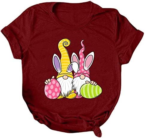 Лабава вклопена елигденска маица за жени смешни симпатични гноми јајца печатени маици обични графички маички со кратки ракави на вратот