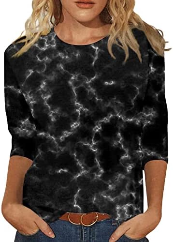 Сериу Боемски колеџ маици за жени 3/4 ракав плус големина лето вклопена мека печатена печата за печатење тенок тркалезен врат