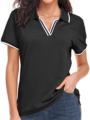 Lldress женски летни голф Поло кошули со кратки ракави со лесен памук со истегнување на вратот, со влага за влага за влага