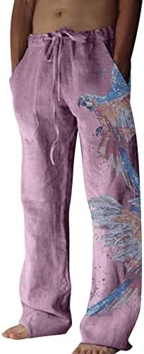 Машки памучни постелнини панталони машка лабава лабава вклопена права нозе, постелнини памучни панталони капри панталони со шишиња со јога панталони