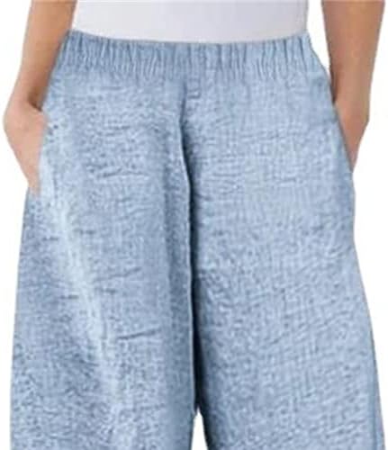 Maiyifu-GJ женски постелнина ланчиња исечени панталони цврсти еластични половини летни панталони на плажа со лесна нога лабава џемпери