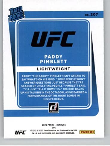 2022 DONRUSS UFC #207 PEDDY PIMBLETT RC DOBICIE CARDS SP Short Print Lightweight Rociation Rociations Seclafies MMA Trading картичка во сурова состојба