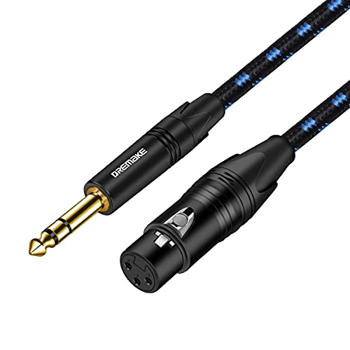 Dremake 10FT XLR MIC Cable 3-PIN XLR машки до женски микрофон аудио кабел, црно сино твид плетенка избалансирана балансирана DMX