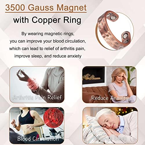 Magvivace бакарна магнетна терапија прстен за жени, бакарен прстен за прсти на прсти, 3500 гаус магнети, здрав накит