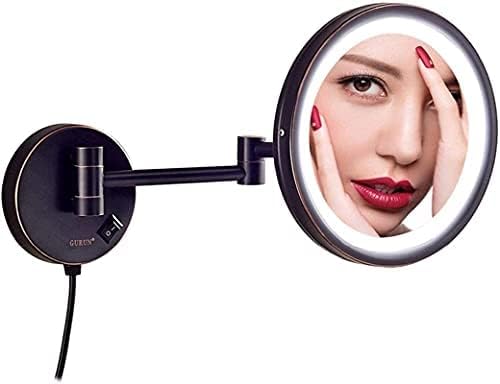 Огледало за шминка за шминка за залах, со LED светло, бања што може да се прошири на wallидот монтиран суета огледало со бричење на приклучокот
