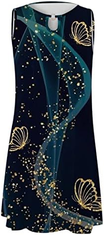 Долг Фустан Жени Обични Мода Круг Вратот Шупливи Прстен Ретро Пеперутка Цвет Печатење Без Ракави Зрели Жени