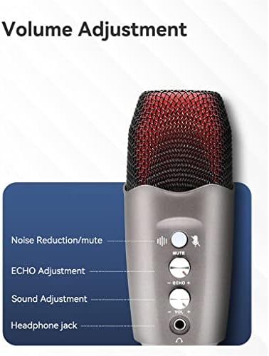 WIONC Кондензатор USB Микрофон Снимање Микрофон Е Погоден За Компјутер Мобилни Игра Видео Микрофон Подкаст Пеење (Боја: Сива, Големина