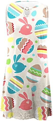 Среќен фустан на Велигденски ден за жени Смешни велигденски јајца за зајаче за зајаче печатење без ракави без ракави, фустан со резервоар за