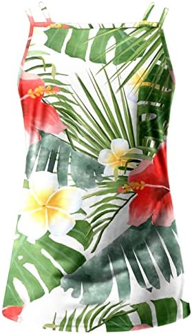 Женски летни врвови цветни маички без ракави V вратот, печатени шупливи бурани тркалезни вратот лабава маица блуза