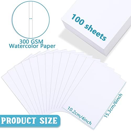100 парчиња акварелна хартија 140 lb/ 300 GSM тешка категорија за уметност во боја, бела вода за боење на вода за уметник и деца
