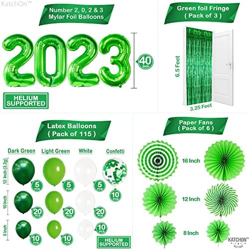 Катчон, Зелени И Бели Украси За Дипломирање 2023 Година-Огромно Пакување од 155 Со Банер За Честитки Град Зелено-72х44 Инчи | Зелени Украси За Дипломирање Класа од 2023 годи