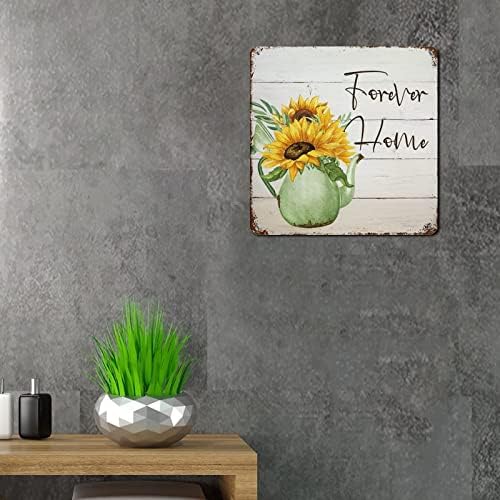 Семеен збор рустикален метал знак wallиден декор засекогаш домашен акварел сончогледи вазна цветни инспиративни дрвени жито гроздобер