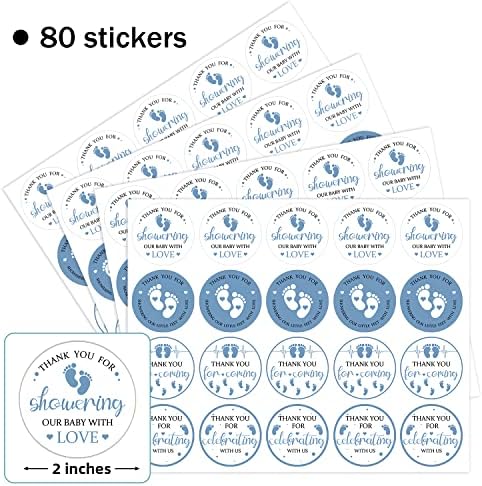 80 Парчиња Слатки Сини Стапала Ви Благодариме Налепници, Бебе Туш Роденден Декорација Момче Стапало Партија Подарок Завиткајте Торба Етикета Украси, 4 Дизајн Налеп?