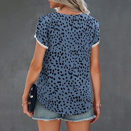 Памук Со кратки Ракави Вратот На Екипажот Графички Леопард Печатење Лабава Фит Обична Блуза Маица ЗА Женска КОШУЛА 7К