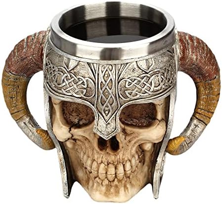 Креативен скелет витез рам рог смола чаша двојна овен рог нерѓосувачки челик чаша за пиење канцеларија кригла