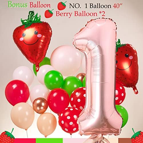 Црвена Розова Зелена Бери Прва Партија Украси 120 парчиња со огромен 1 број балон &засилувач; Голем јагода фолија балон За Слатка