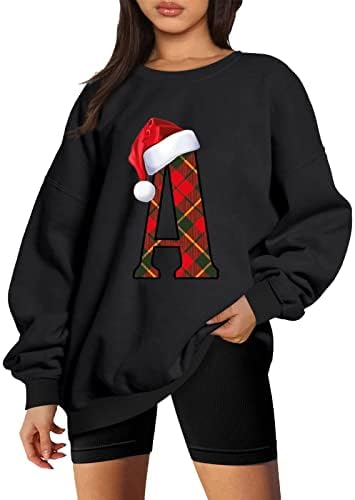 Fandream женски графички џемпери Божиќни печати О-вратот без аспираторска маица униформа вградени џемпери на пуловер за жени