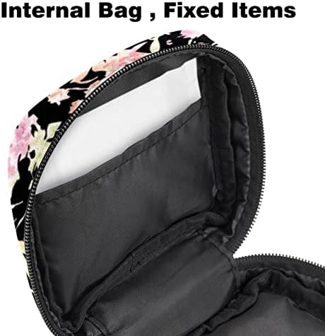 Санитарна торба за складирање на салфетки, менструална торба за торбички за гаќички за тампон за женски производ со патент за тинејџери жени дами, розов цвет со црн