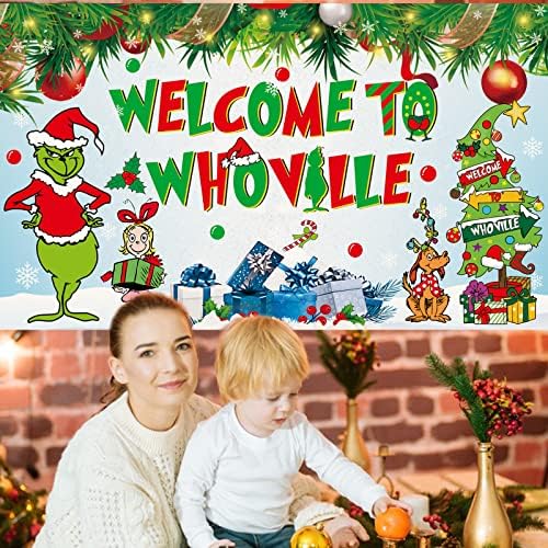 Добредојдовте На Whoville Позадина Гринч Партија Украси Whoville Божиќ Украси Гринч Позадина Гринч Партија Материјали