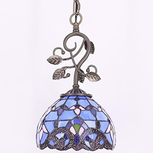 Rhlamps Tiffany Plug-in приврзок осветлување со 8 барокен стил извалкана стаклена сенка, гроздобер бронзен тенок метален лист висина,
