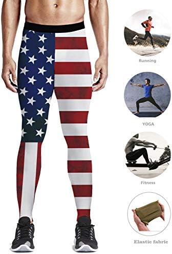 Квин Ареа Машка Компресија Тренинг Панталони Американско Знаме Трчање Спортски Хеланки За Трчање