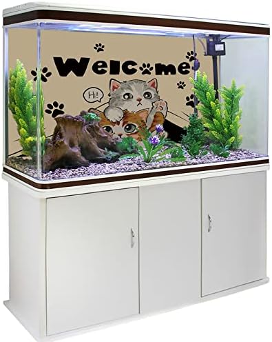 Добредојдовте мачки налепници за резервоар за риби Позадина ПВЦ позадина Аквариум декорација за резервоар за риби 24.4x60,8 инчи слатко животно и стапалки Ретро стил