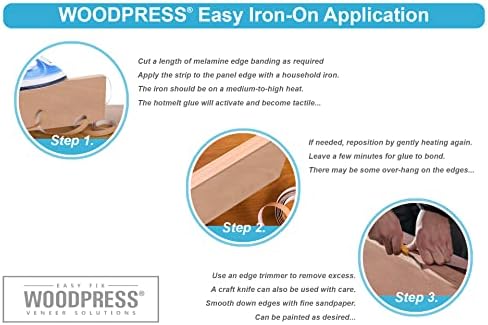 Woodpress® 7/8 инчи Мет Бели меламин Еџ Еџ, пред-залепен фурнир лента-ролна од 25 метри-железо за лесна апликација за DIY-ќе го покрие работ на стандардниот панел MDF 8 'x 4'