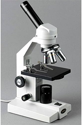 Amscope M200C-MS Монокуларен соединение микроскоп, WF10X и WF25X очни капаци, зголемување од 40x-1000x, осветлување на волфрам, Brightfield,