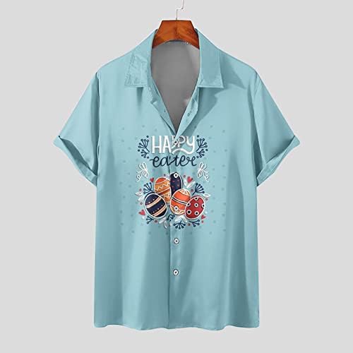 Среќни Велигденски хавајски кошули со лапти за мажи со кратки ракави, ботици надолу од плажа, врвни лабави случајни удобен пуловер
