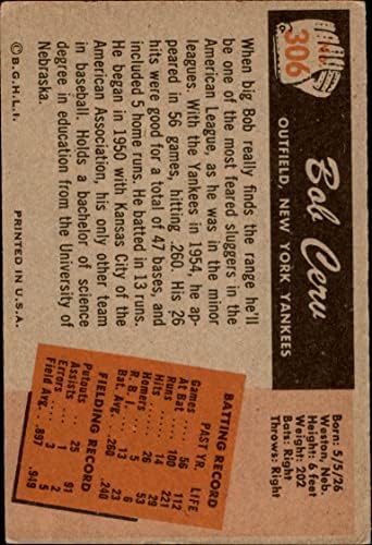 1955 Bowman 306 Bob Cerv New York Yankees VG/Ex Yankees