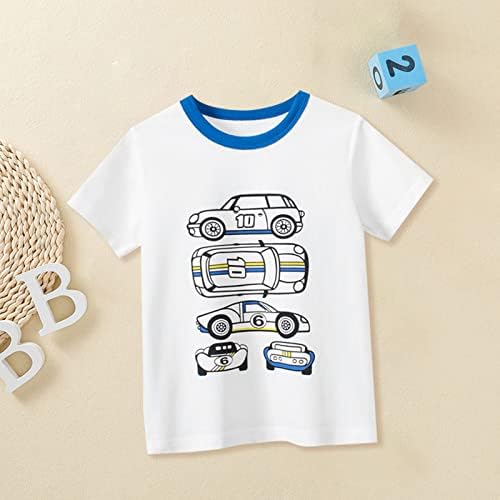 Краток ракав за кратки ракави за момчиња на мали деца, памук, обичен тркачки автомобил, графички екипаж, летна врвна облека Т роденденска девојка кошула