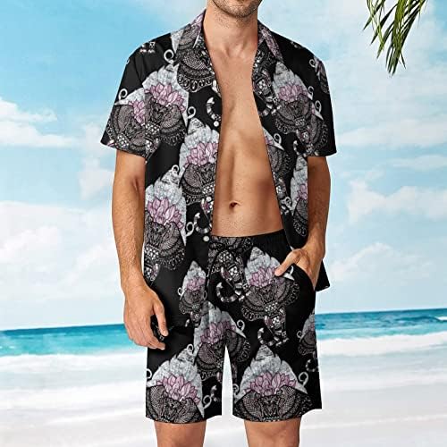 Боемски слон машки 2 парчиња облека на плажа на хавајски копче надолу со кошула со кратки ракави и шорцеви костуми