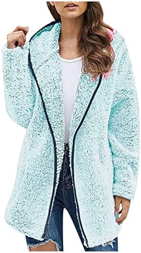 Зимски палто за жени плус големина нејасна руно јакна со долг ракав кардиган џемпер отворена предна лаптолна облека
