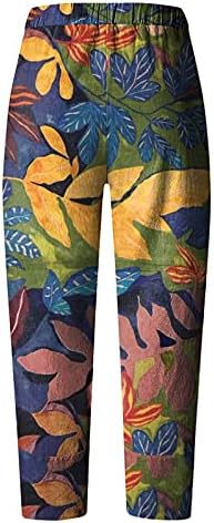 Панталони за наставници во чест за жени трендовски канцелариски жени панталони широки панталони за нозе постелнина лабава памук печатена еластична половината