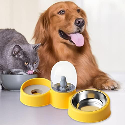 Автоматски диспензерот за вода за мачки за мачки и сет на садови за храна, крената мачка со навалена чинија за хранење со штанд, чинии за храна за мали кучиња маче, ж?