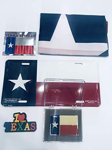 Колекција на гордост на Bigtexas Texas - знаме на Тексас, регистарска табличка со знаме, налепница за фолија, знаме метална декларација и гума