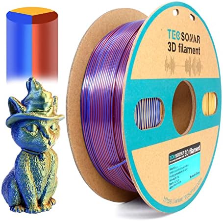Tecsonar Tricolor PLA FILAMENT COEXTRUSION FILAMENT 1KG TRIPLE COLORING FILAMENT 1.75mm компатибилен w/повеќето од 3D печатачот свилен