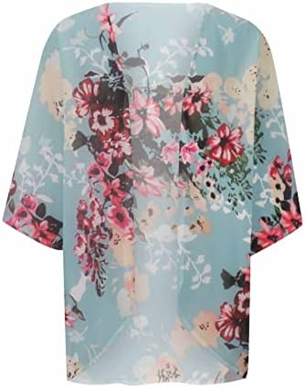 Жените Кимоно Кардиган Мода Издувам Ракав Лабава Повик Шифон Цветни Кошули Отворен Пред Прикривање Шал Блуза Блузи