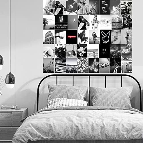 Црно -бел комплет за колаж на Мичигар, слики за wallиден декор, 50 сет 4''x6'''prints црно -бел комплет за колаж со простории астетски слики за девојчиња и тинејџерски момчиња.