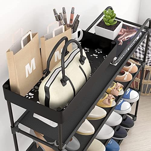 Zhangzhiyua Индустриски 4-нивоа решетки за чевли со кутија за складирање, лесен организатор за складирање на чевли за спална
