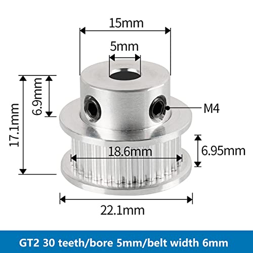 GT2 временски ремен макара 30 заби 5мм носат 6мм ширина на појас алуминиумска легура на макара за 3Д печатач CNC додаток