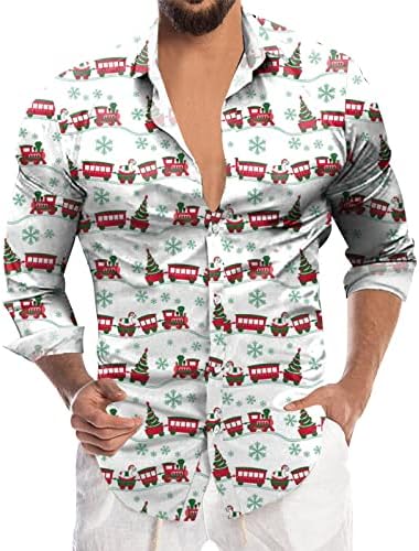 Менс модна лежерна Божиќна дигитална дигитална 3Д печатење на празници со долги ракави кошула врвот плус краток