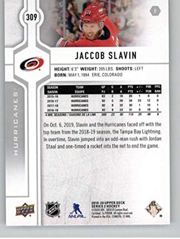 2019-20 Горна палуба #309 JACCOB SLAVIN CAROLINE HURRAGANES SERIES 2 NHL HOCKEY CARTING CART
