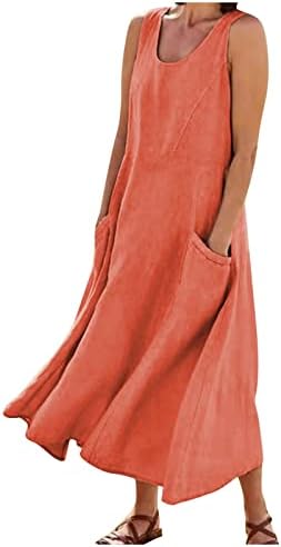 Макси фустан за жени плус големина, женски лето 2022 обичен моден цврст памук и среден долг долг фустан со краток ракав