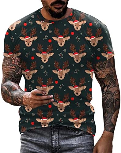 Xiloccer Најдобри мажи Божиќна маица спортска спортска ffitness на отворено 3Д дигитална печатење маица кошула со кратки ракави кошула