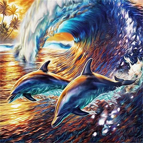 Дијамантски сликарство Dolphin Dimongin5d Diamond Art комплети за возрасни/деца/почетници Дијамантски точки Gem Art DIY боја од дијаманти Кристал круг целосна вежба крст за бод за д?