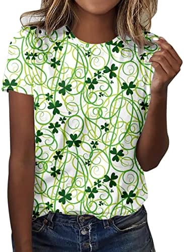 CGGMVCG Св. Патрикс Денот кошули за жени моден круг на вратот краток ракав Loveубов печатена маица Свети Патрикс ден облека